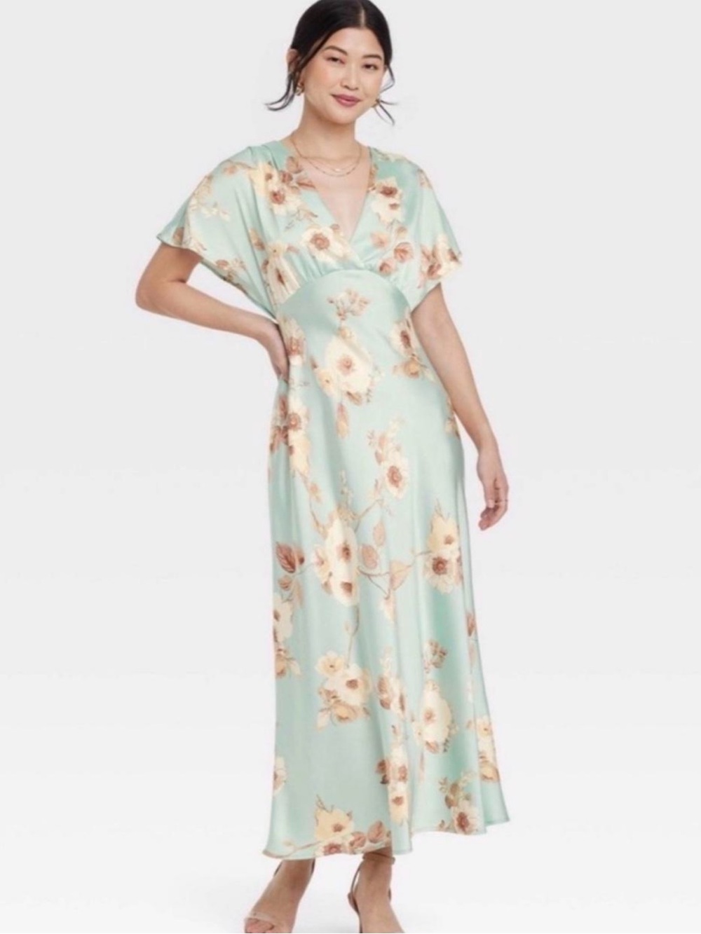 a new day Mint Floral V-Neck Maxi Dress